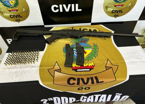PCGO cumpre mandado de busca e apreensão em fazenda e apreende arma de fogo e munições